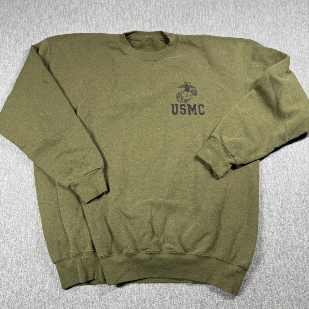 USMC Sweatshirt Mens Olive Green US Marine Corps Military Logo Crewneck Fleece